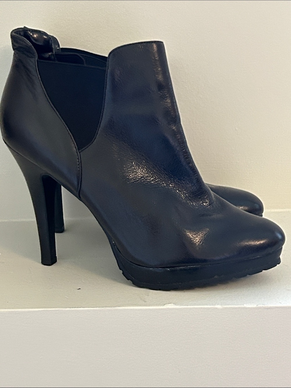 Jessica Simpson Black Leather High-Heel Ankle Booties